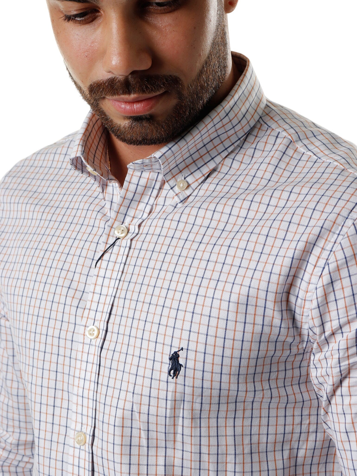 Herren-RL-Hemd Custom Fit Istanbul Weiß und Blau und Braun