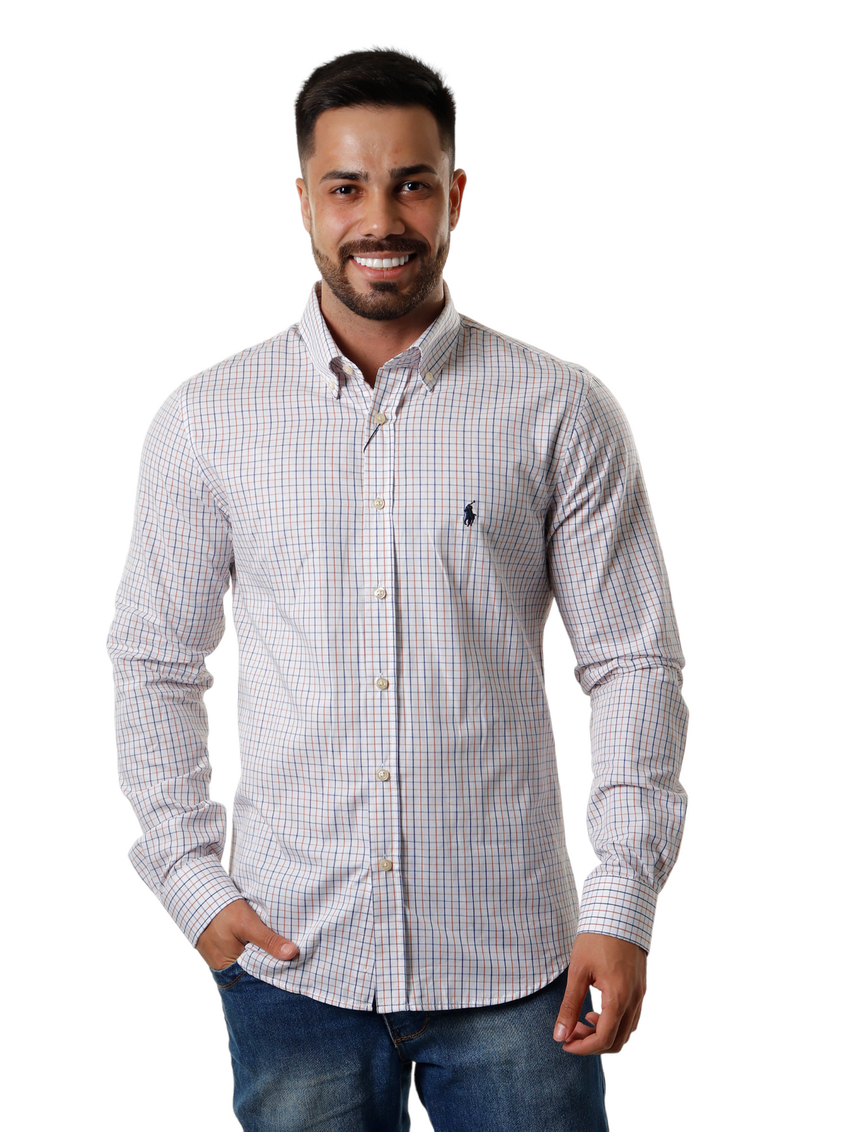 Herren-RL-Hemd Custom Fit Istanbul Weiß und Blau und Braun