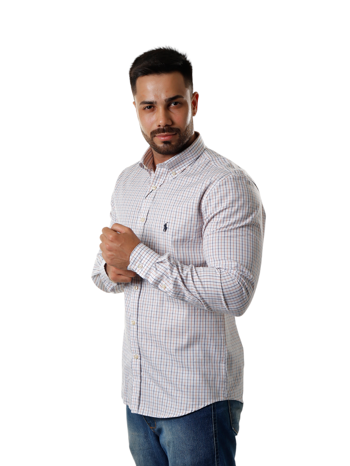Herren-RL-Hemd Custom Fit Istanbul Weiß und Blau und Braun