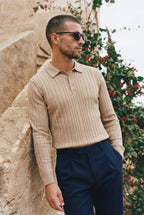 Extrafines Langarm-Poloshirt Sand