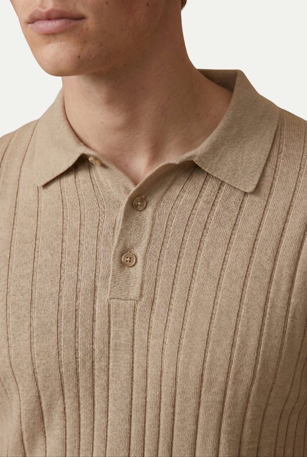 Extrafines Langarm-Poloshirt Sand