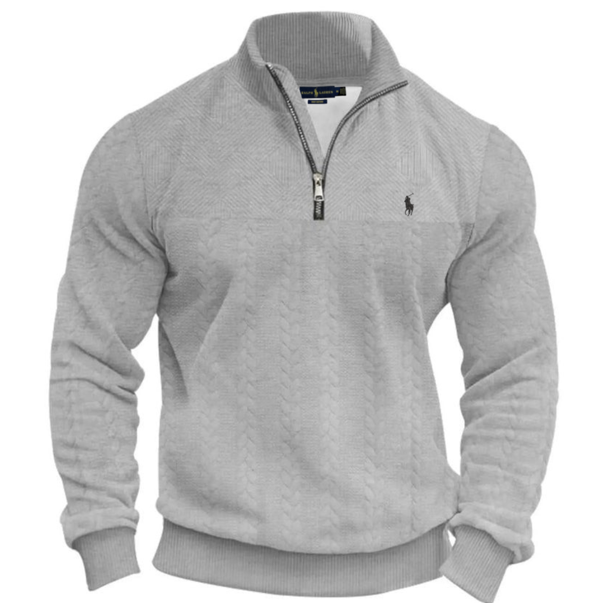 Herren strukturierter Strickpullover mit halbem Reißverschluss – Ausverkauf