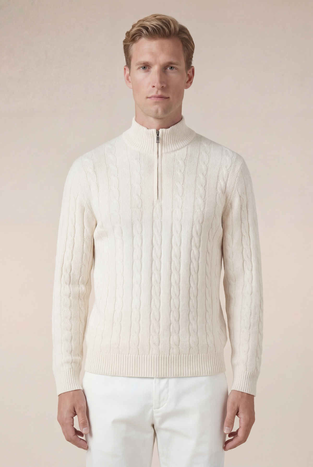 Como Kaschmir-Pullover mit Reißverschluss, Beige