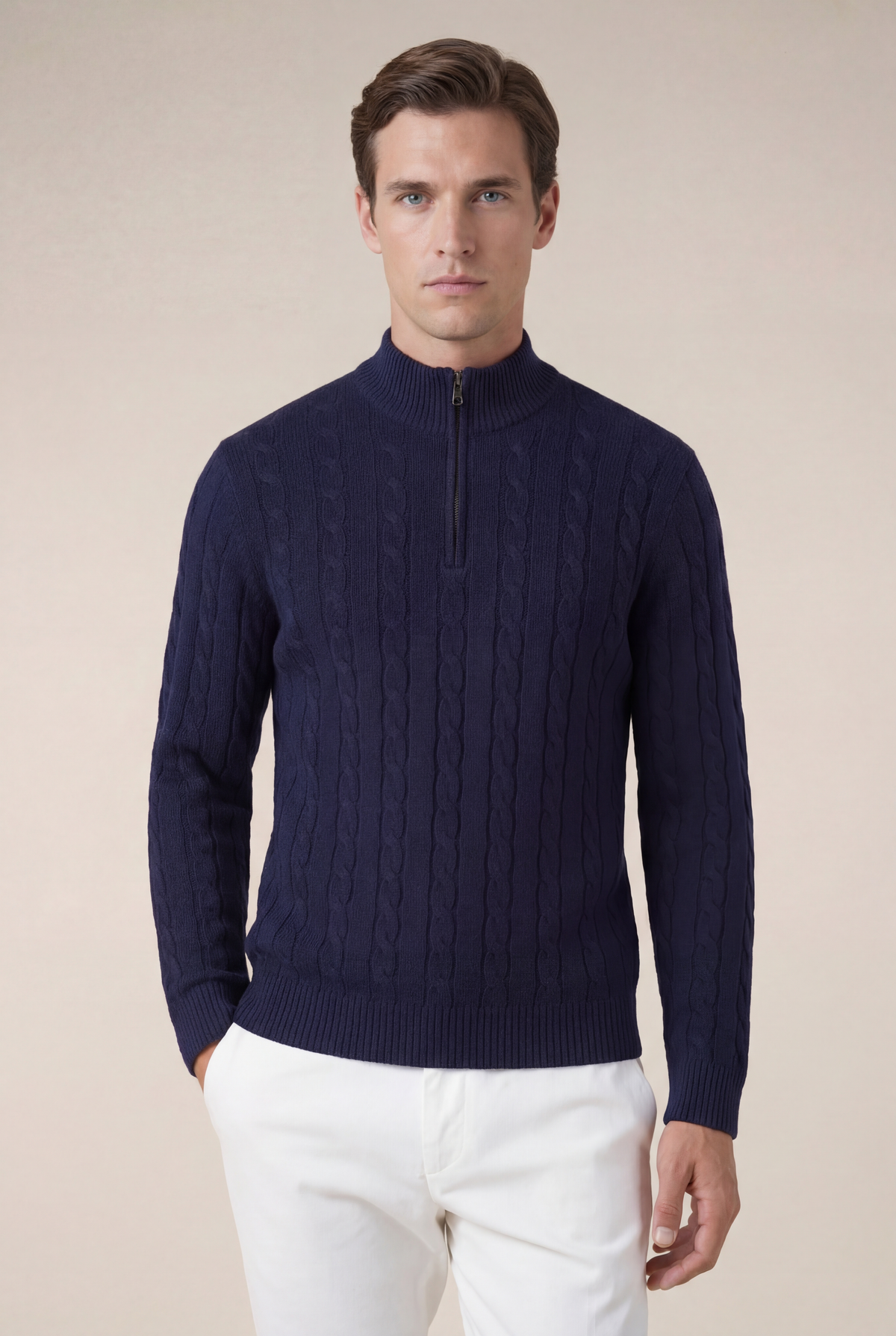 Como Kaschmir-Pullover mit Reißverschluss, Marineblau