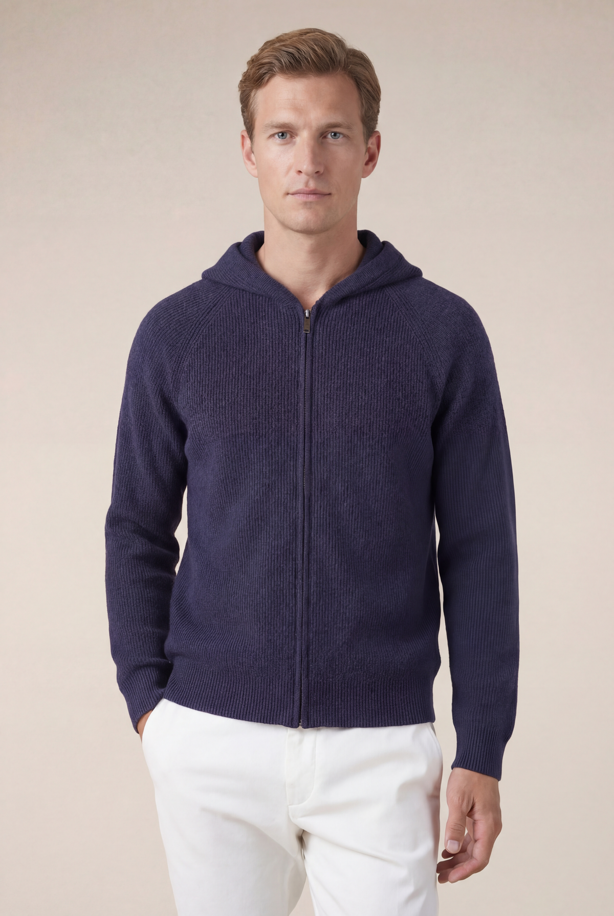 Cortina Kaschmir-Kapuzenpullover mit Reißverschluss Marineblau