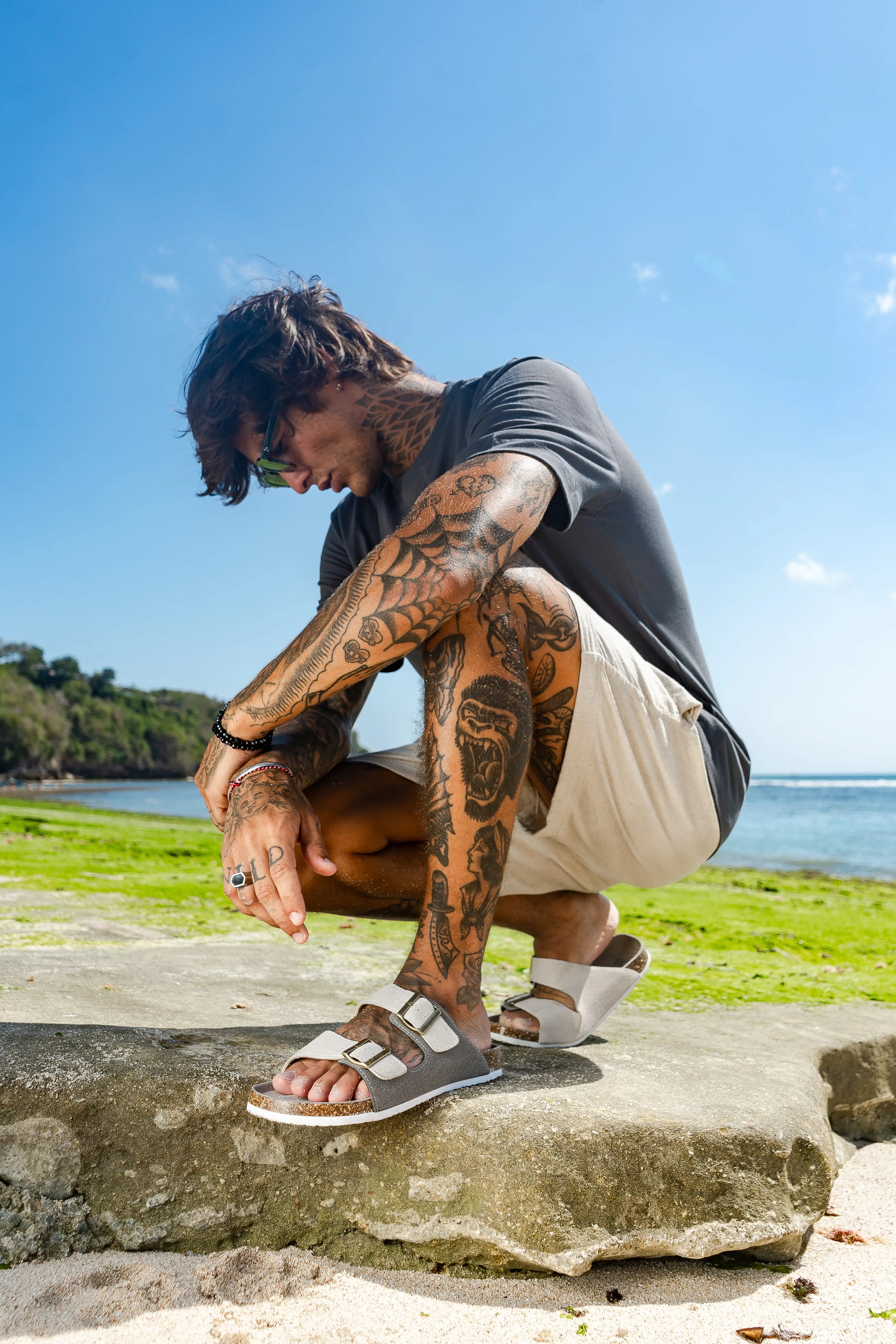 Capri Suede Sandal — Grey & Cream