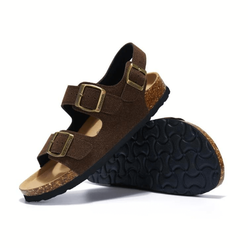 Amalfi Three-Strap Sandal — Dark Brown