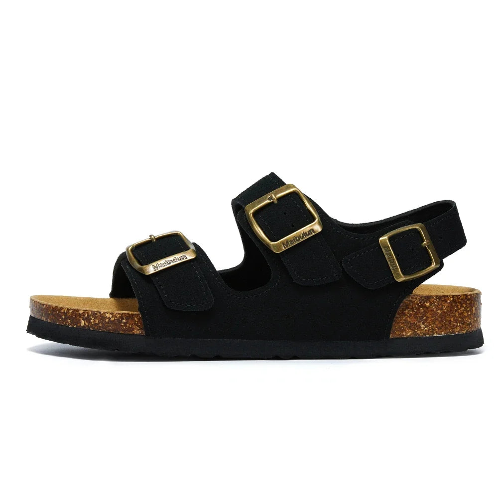 Amalfi Three-Strap Sandal — Black