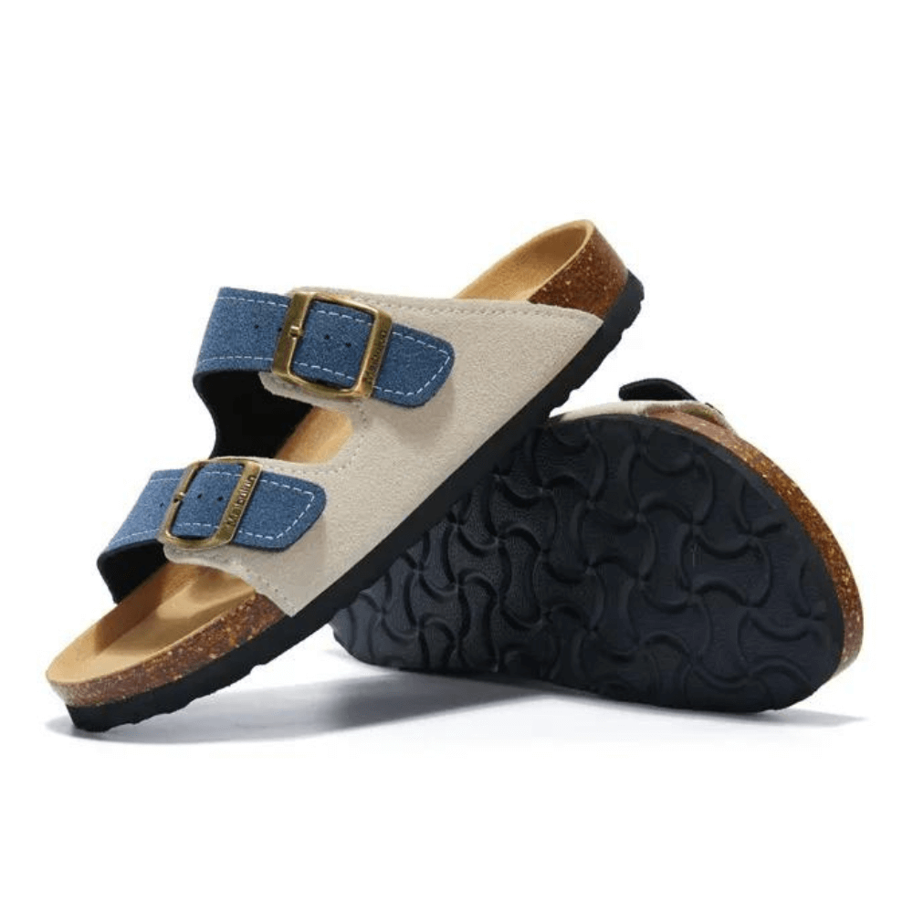 Capri Suede Sandal — Cream & Blue