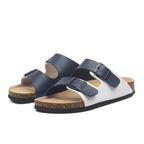 Capri Leather Sandal — White & Blue
