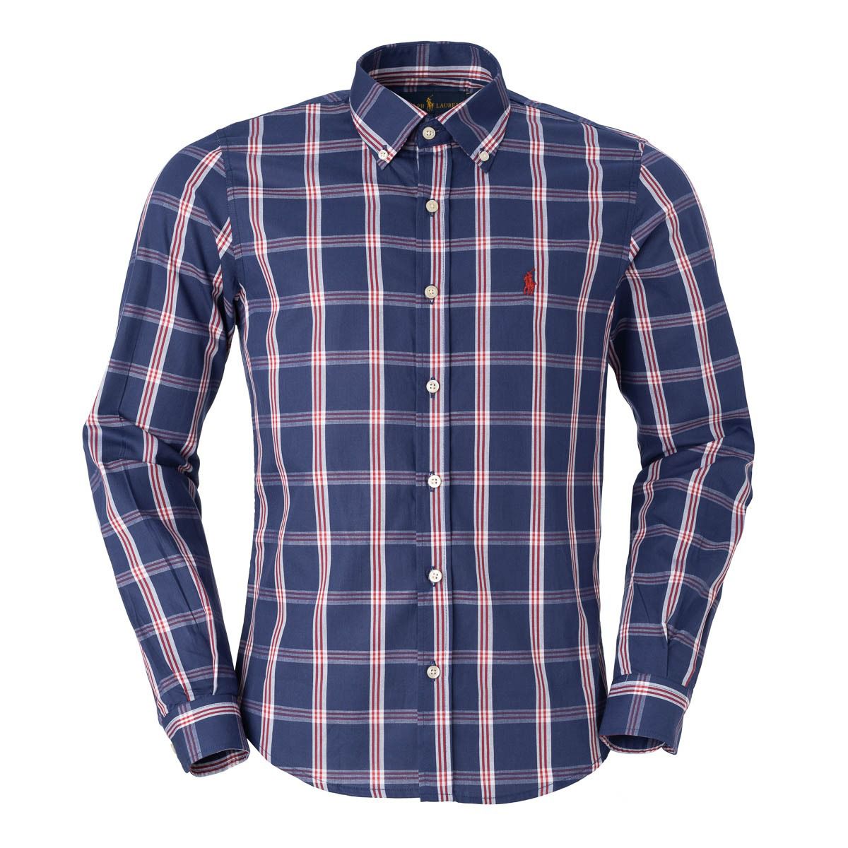 Herren RL Hemd Baumwolle Karo Blau