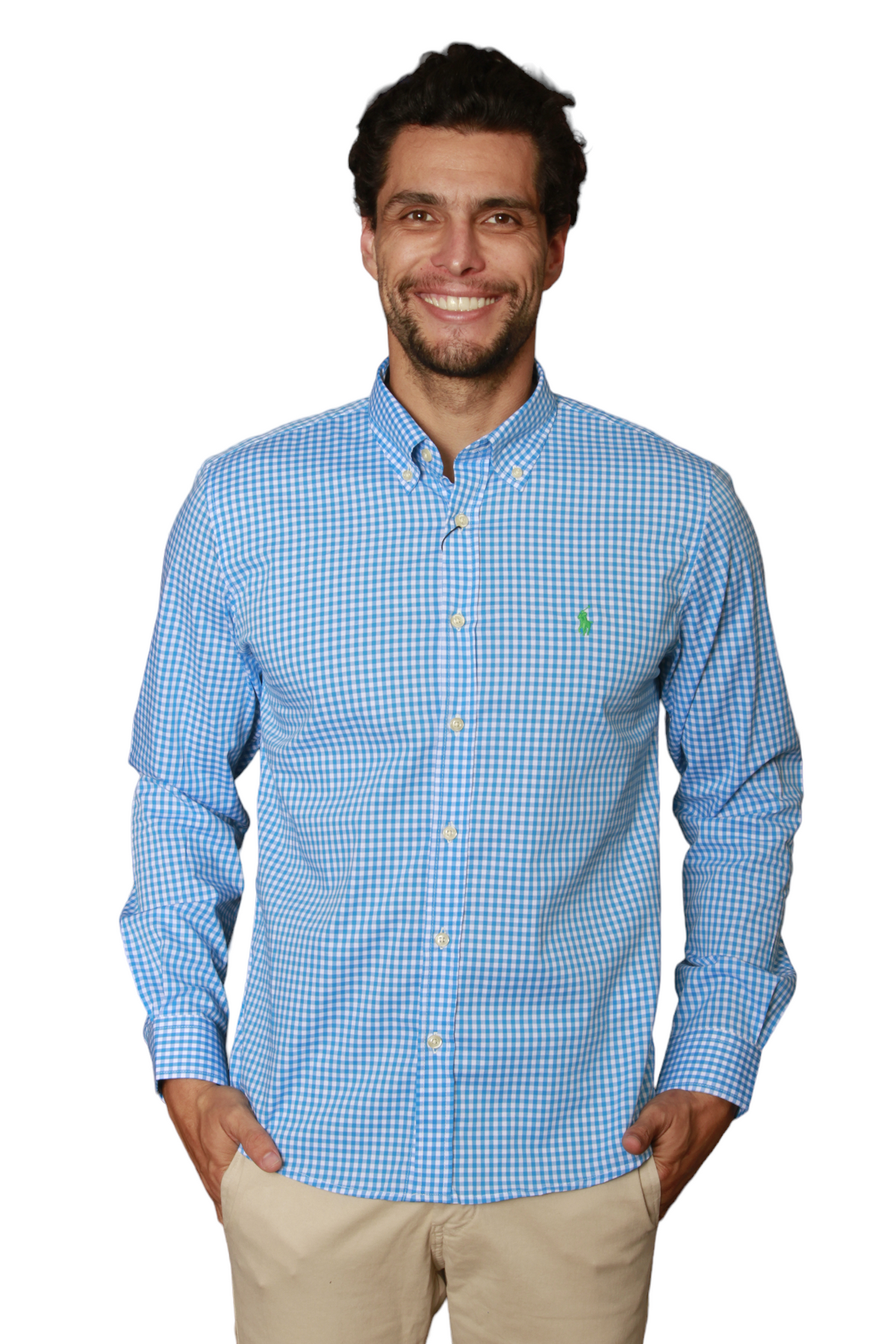 Herren RL Hemd Slim Fit Stretch Medium Karomuster - Blau