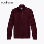 Herren-Kaschmirpullover mit Zopfmuster und kurzem Reißverschluss
