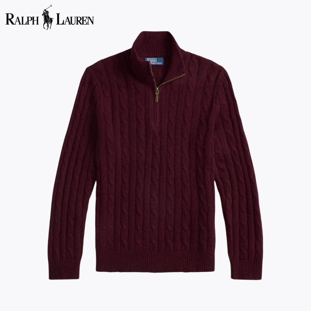 Herren-Kaschmirpullover mit Zopfmuster und kurzem Reißverschluss