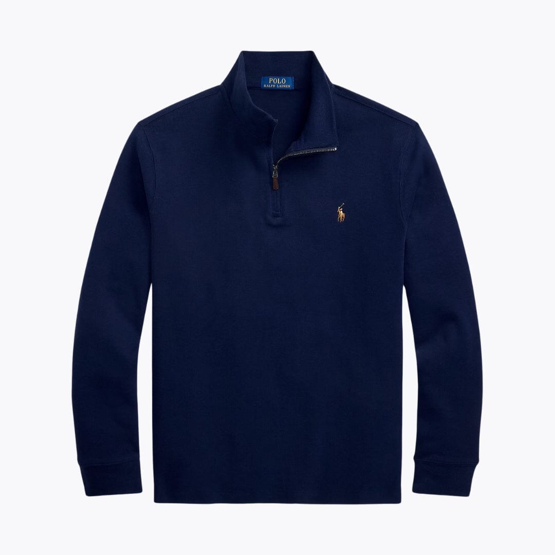 Pull homme zippé à col montant, maille côte perlée