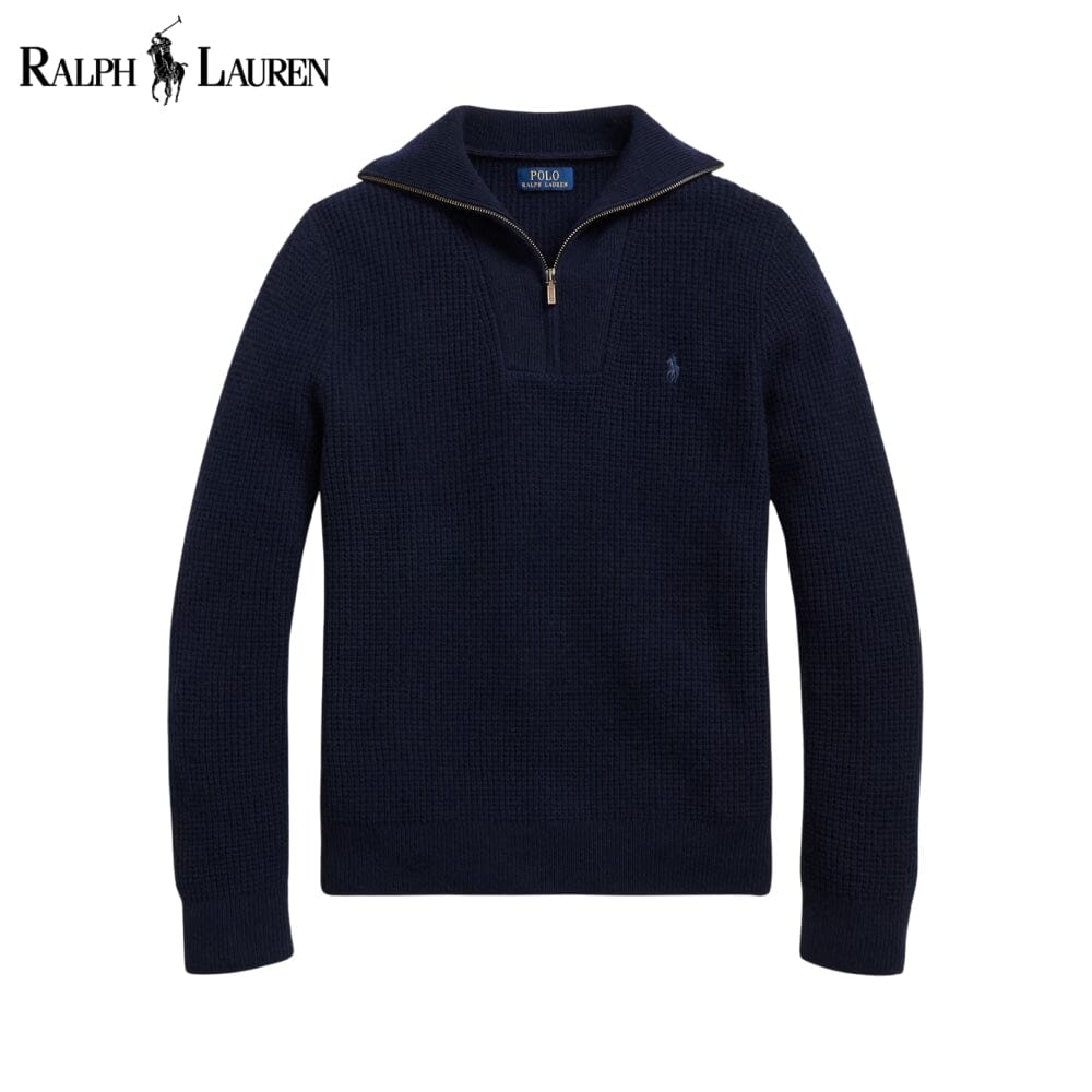 Herren Waffelstrick-Pullover aus Wolle-Baumwolle mit Reißverschlusskragen