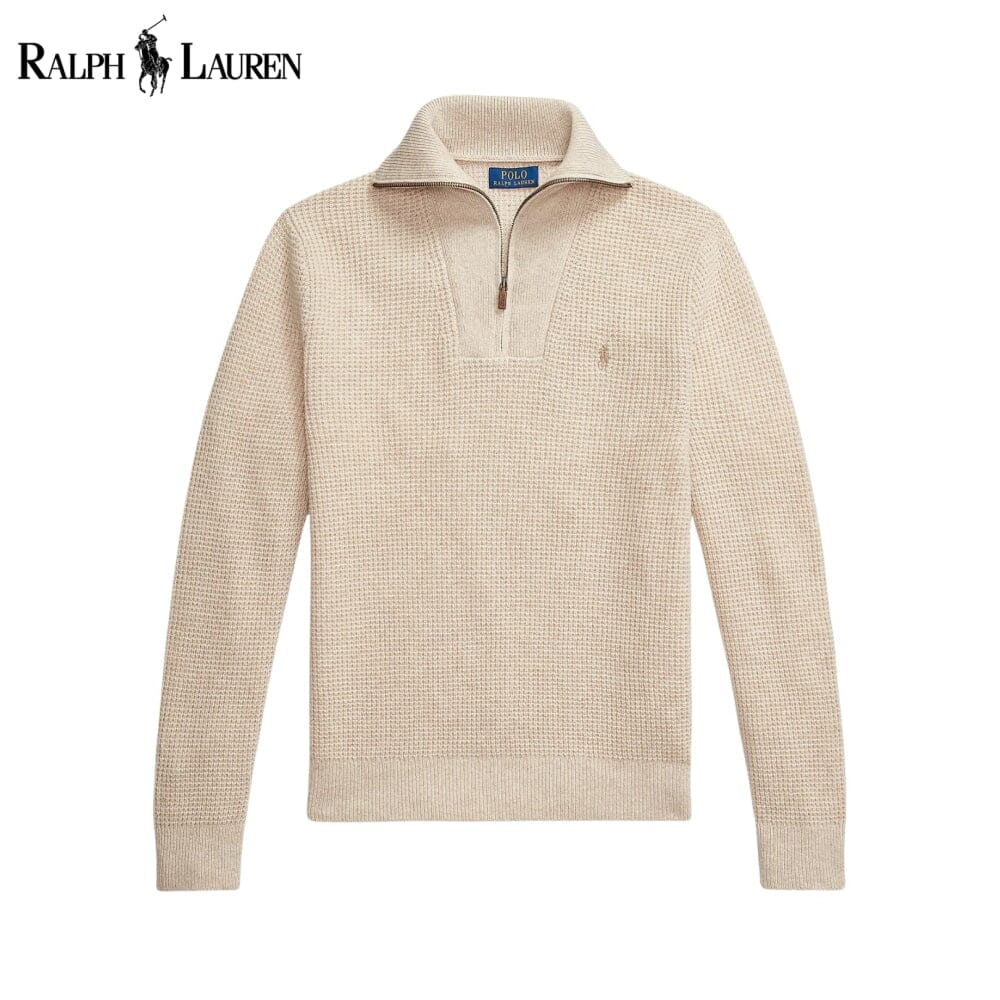 Herren Waffelstrick-Pullover aus Wolle-Baumwolle mit Reißverschlusskragen
