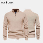 Herren Strickpullover aus Wolle mit Reißverschluss und Zopfmuster