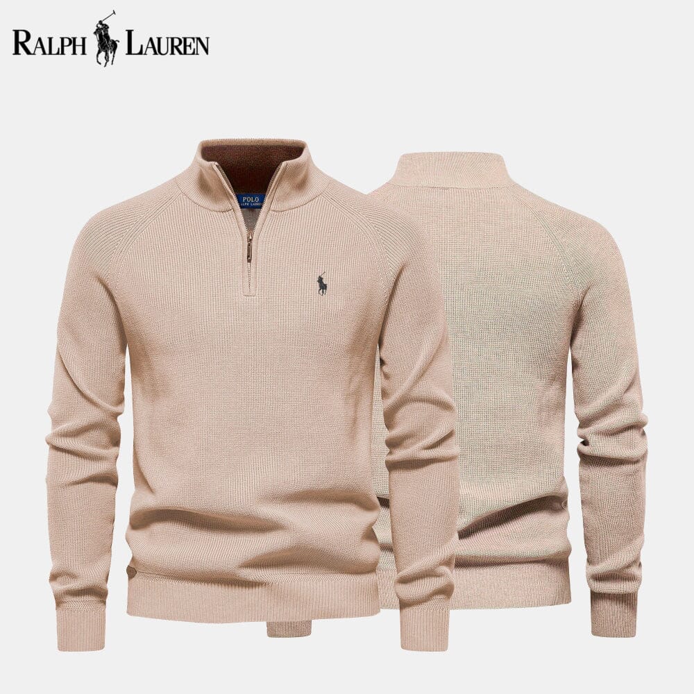 Herren Strickpullover aus Wolle mit Reißverschluss und Zopfmuster