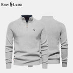 Herren Strickpullover aus Wolle mit Reißverschluss und Zopfmuster