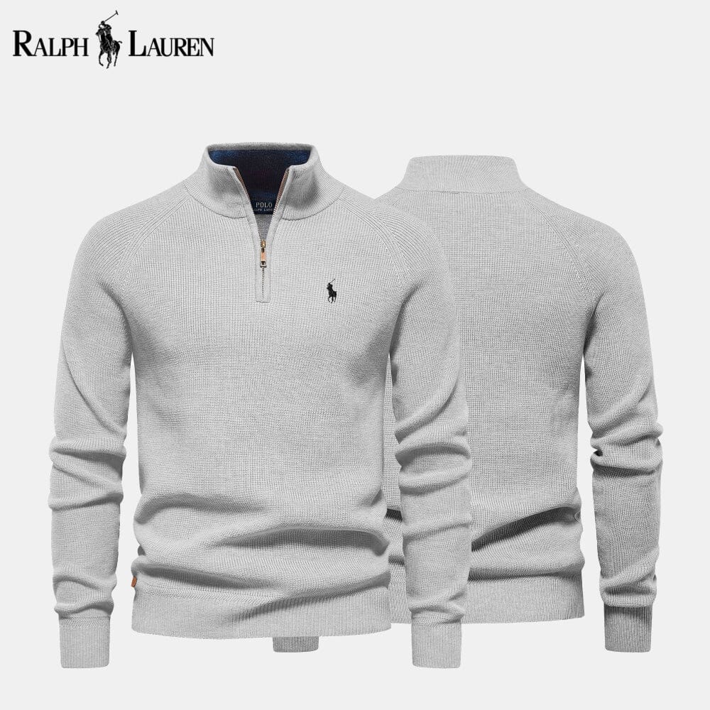 Herren Strickpullover aus Wolle mit Reißverschluss und Zopfmuster