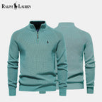 Herren Strickpullover aus Wolle mit Reißverschluss und Zopfmuster