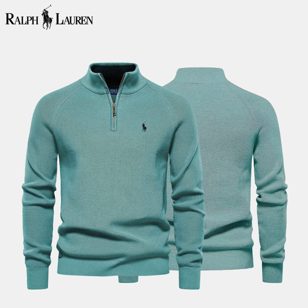 Herren Strickpullover aus Wolle mit Reißverschluss und Zopfmuster