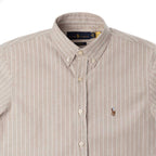 Herren-RL-Hemd Kurzarm Feingestreiftes Oxford-Gestreift - Beige