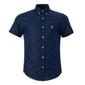 Herren RL Oxford-Hemd mit kurzem Arm, Custom Fit – Marineblau