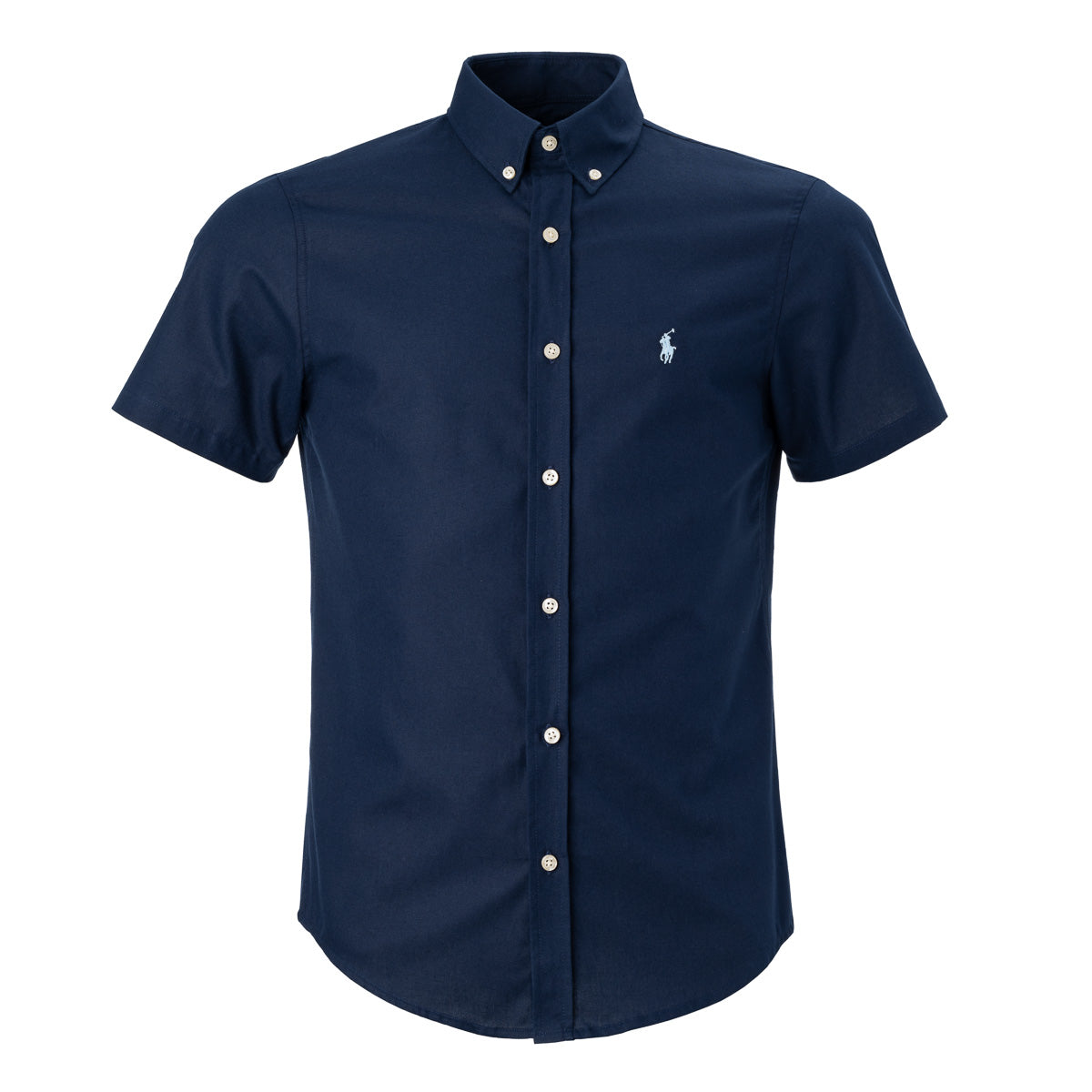 Herren RL Oxford-Hemd mit kurzem Arm, Custom Fit – Marineblau